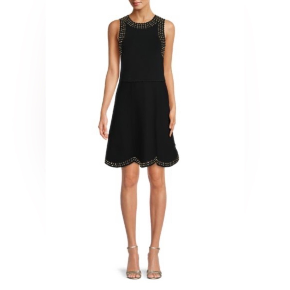 Nwot Sandro Black Jenn Scalloped Studded Mini Dress Sz 34 Xs